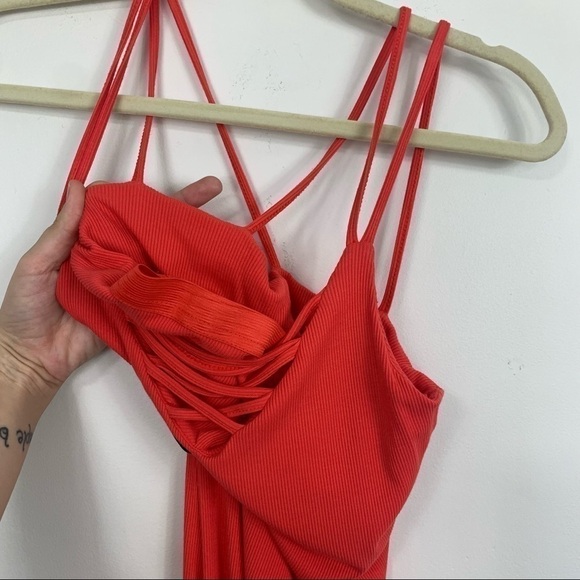 Bebe Bodycon Ribbed Knit Coral Pink Mini Dress Size Small - Picture 6 of 13